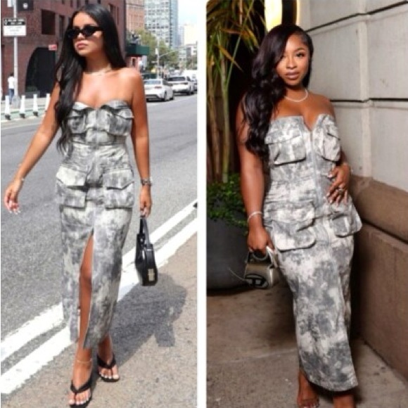 NWT ZARA 100% Cotton Strapless Printed Cargo Midi Dress Gray 2674/248 - Picture 6 of 10